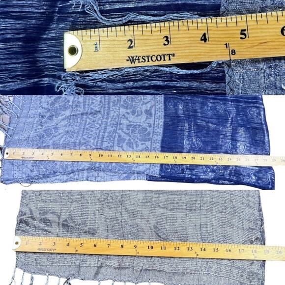 Silvery Navy and Light Blue Scarf with Silver Threading 57X19 - Picture 12 of 14